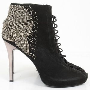 SAM EDELMAN Quantam Bling Lace Up Ankle Bootie Suede Stiletto Heel Women Size 9